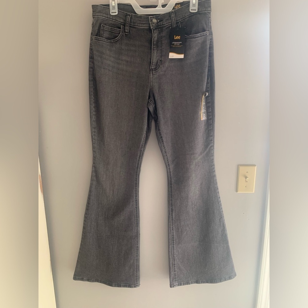 Womens Lee Black Legendary Style Flare Mid Rise Stretch Y2K Grunge New Jeans 12
